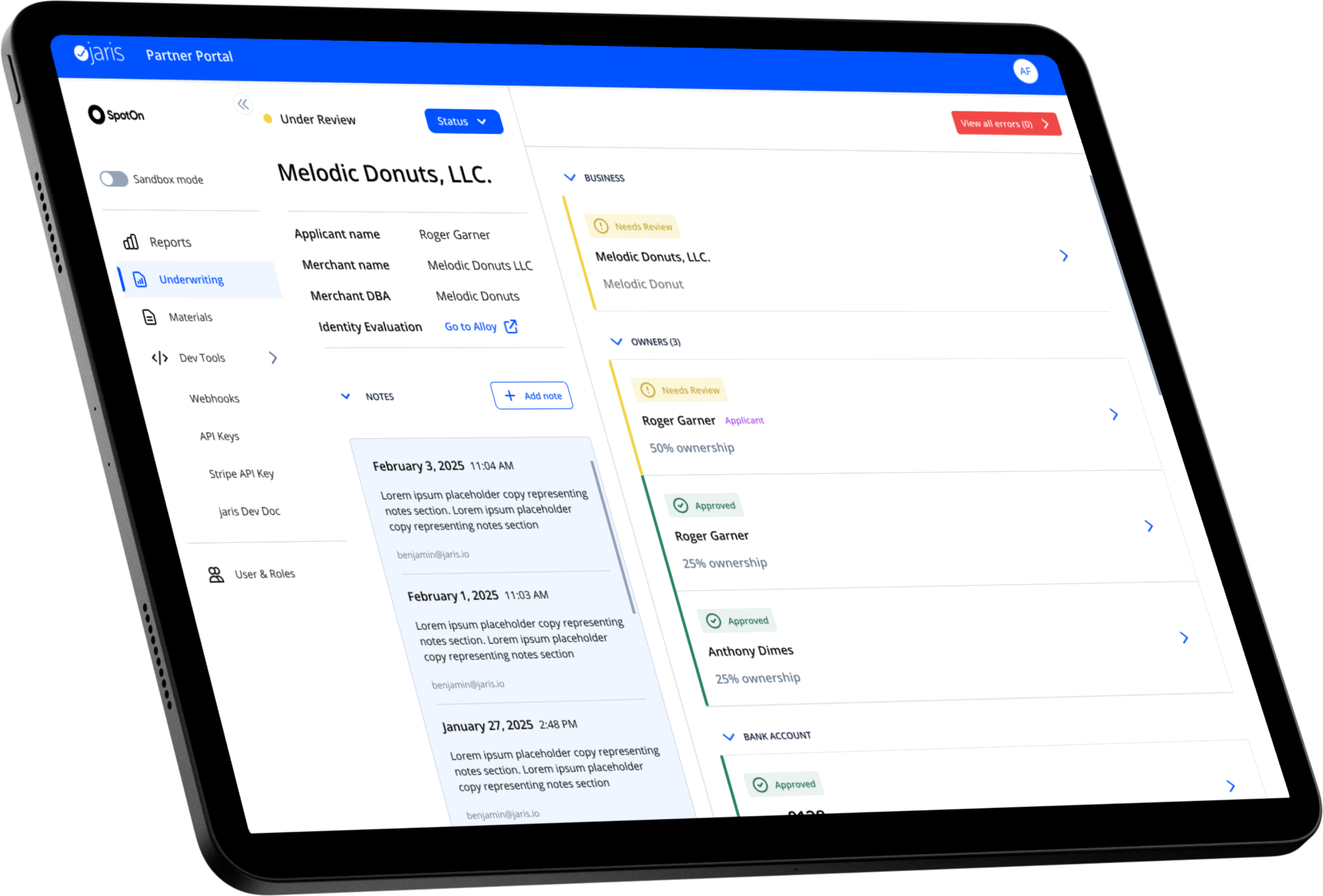 Partner Dashboard tablet mockup