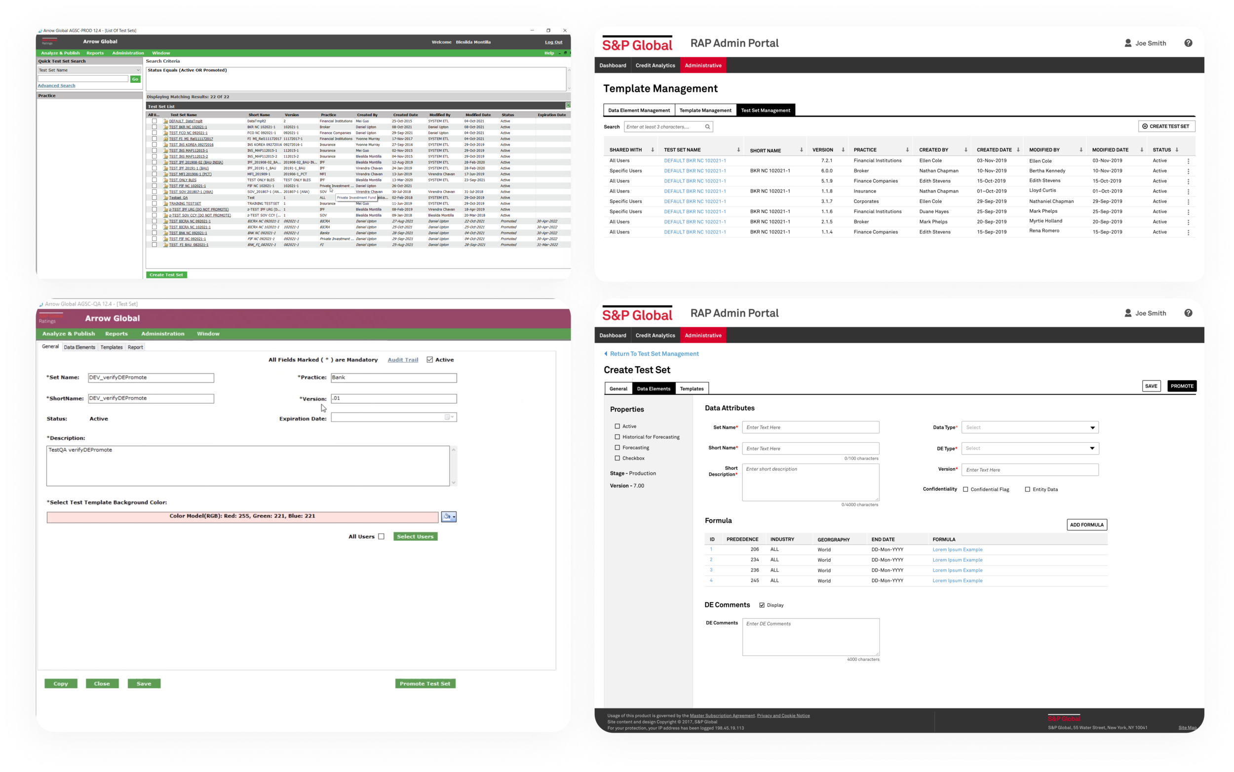 Smart Arrows legacy application compared with the RAP Admin Portal